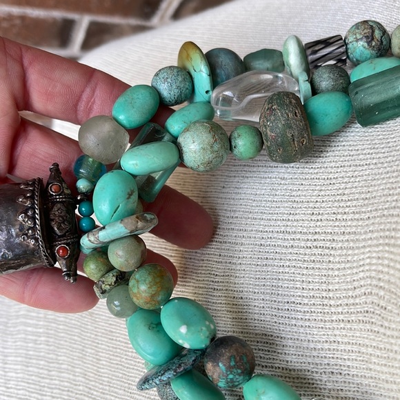 RARE Vintage Tibetan Turquoise & Jade Layered Necklace - Picture 3 of 15
